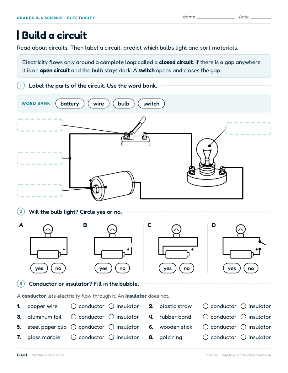 Build a circuit worksheet preview