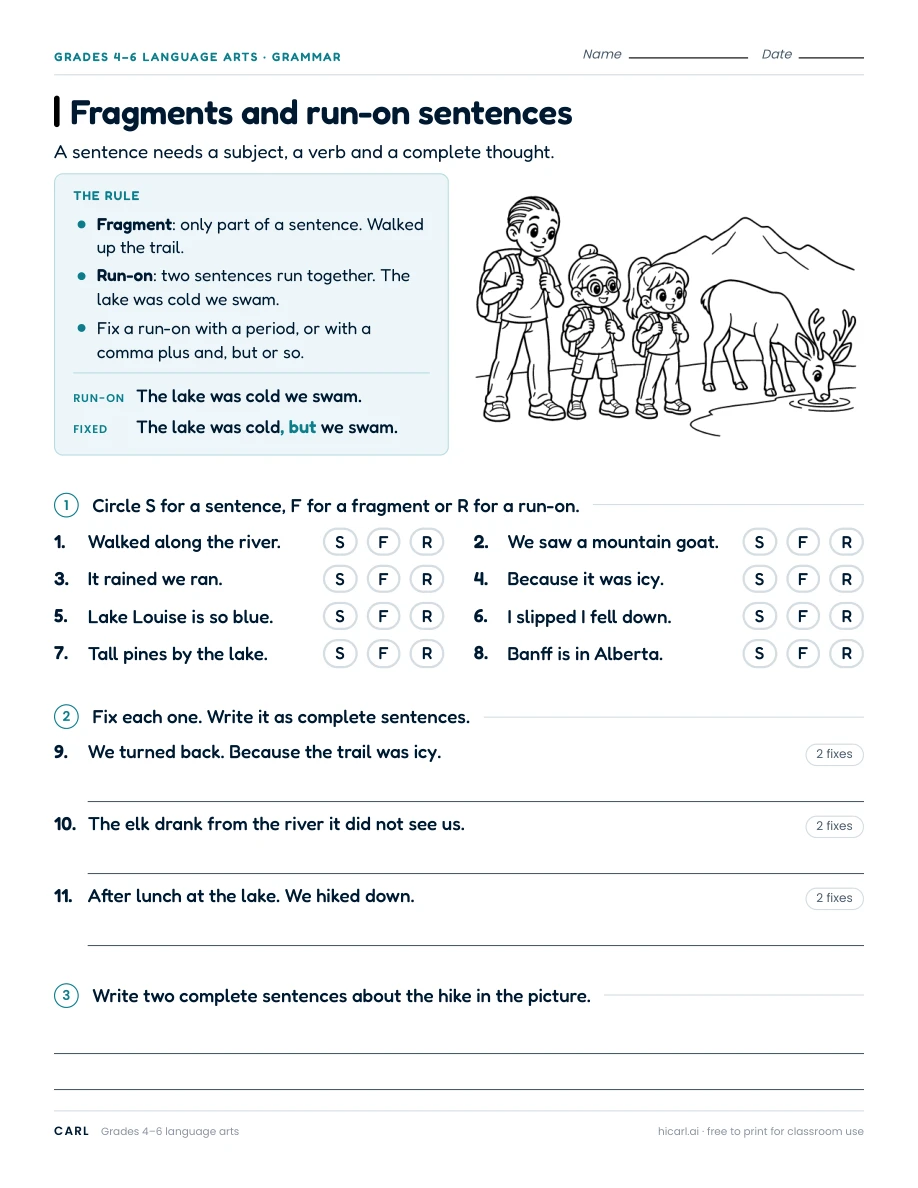 Fragments and run-on sentences preview