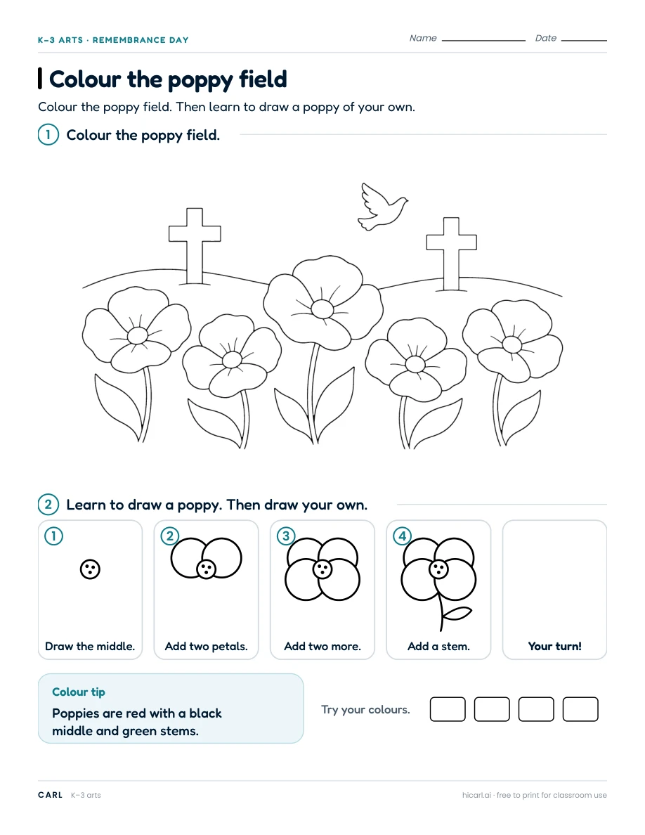 Remembrance Day reading and art activities preview