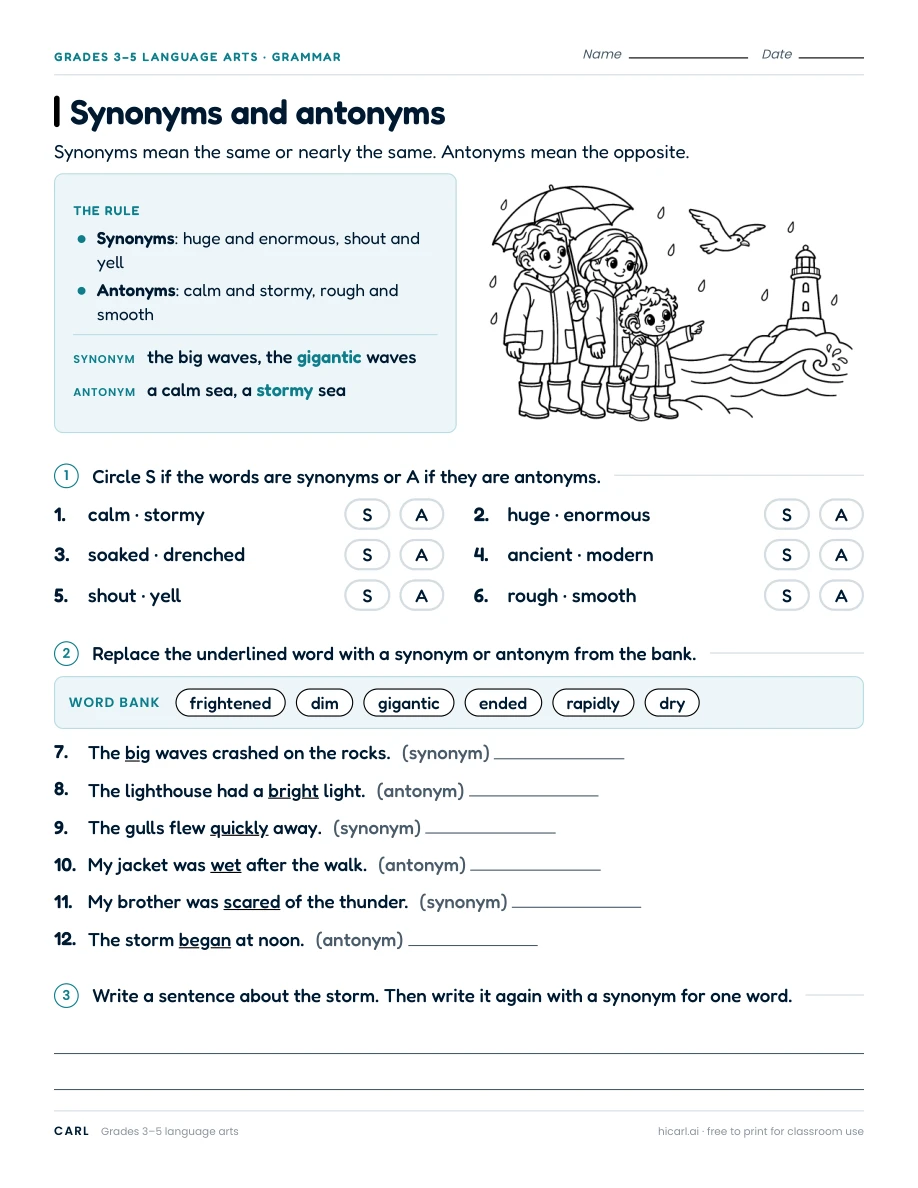 Synonyms and antonyms preview