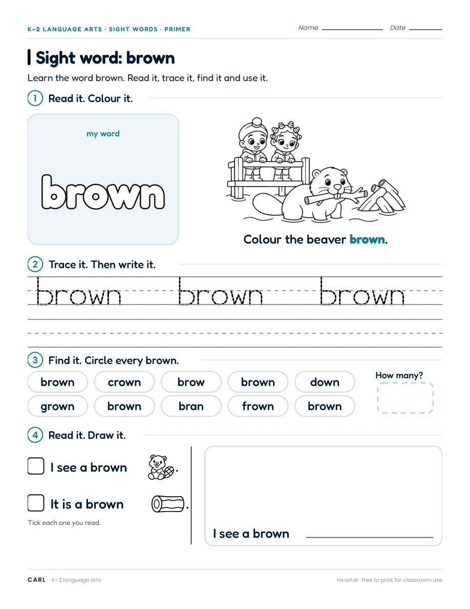 Sight word: brown preview
