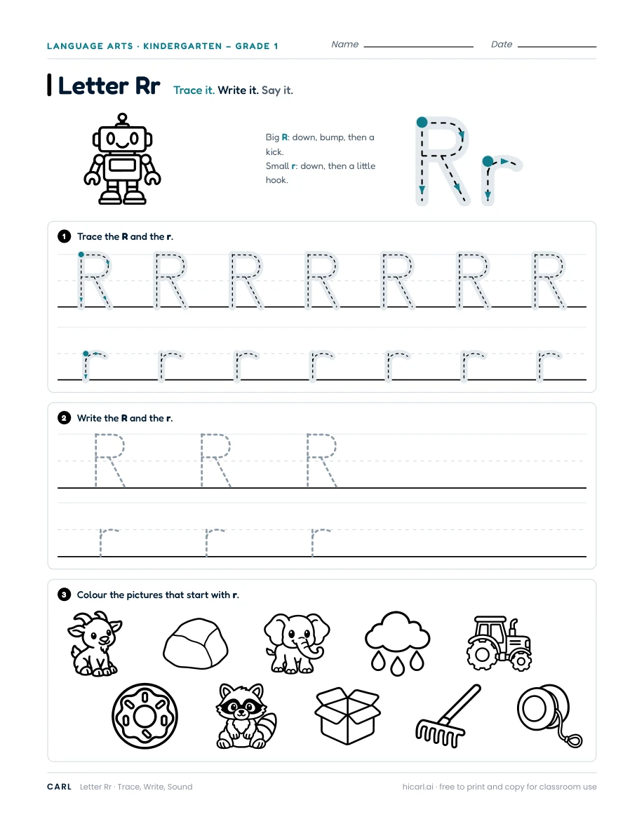 Letter R worksheet — page 1 of 1