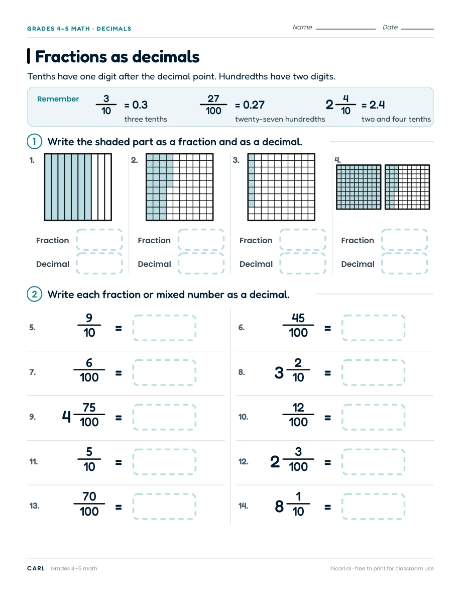 Decimal and rounding worksheets preview