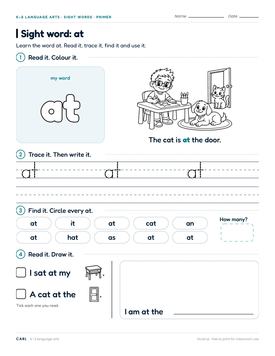 Sight word: at preview