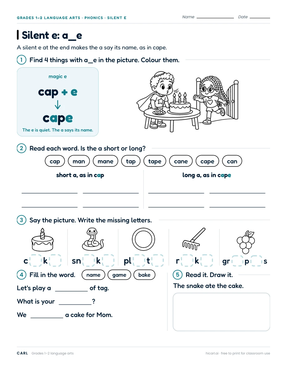Silent e worksheets preview