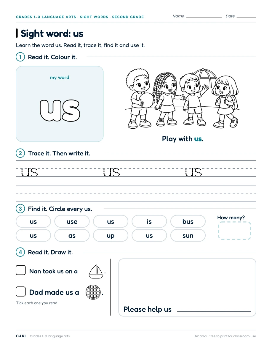 Sight word: us preview