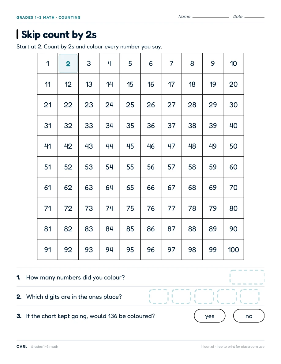 Even numbers and calendar counting worksheets preview