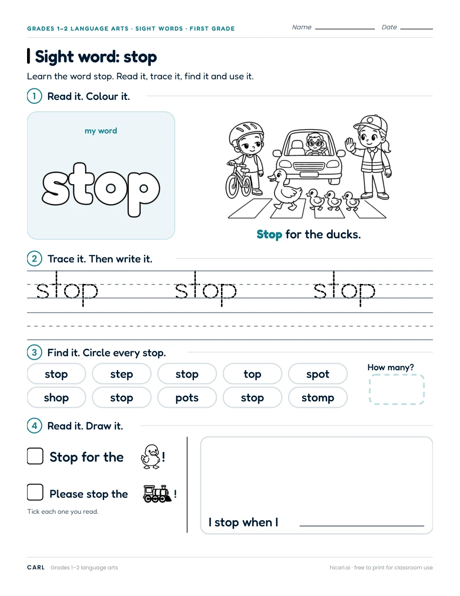 Sight word: stop preview
