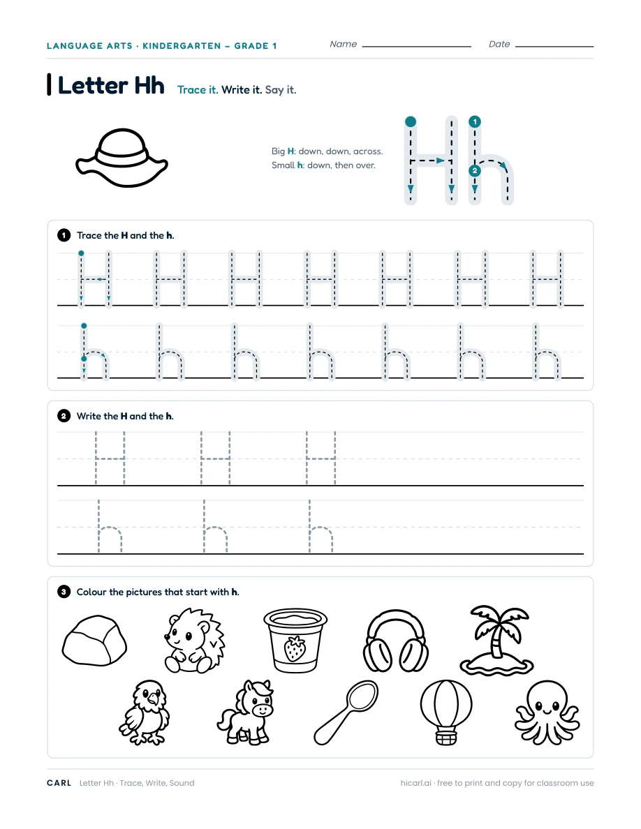 Letter H worksheet — page 1 of 1