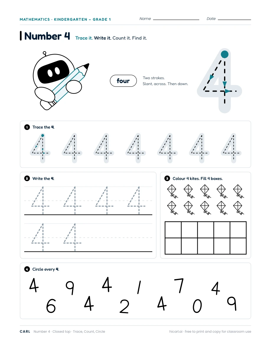 Number 4 worksheet, closed top — page 1 of 1