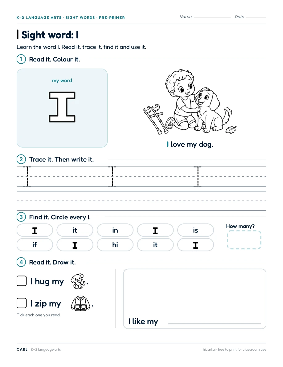 Sight word: I preview