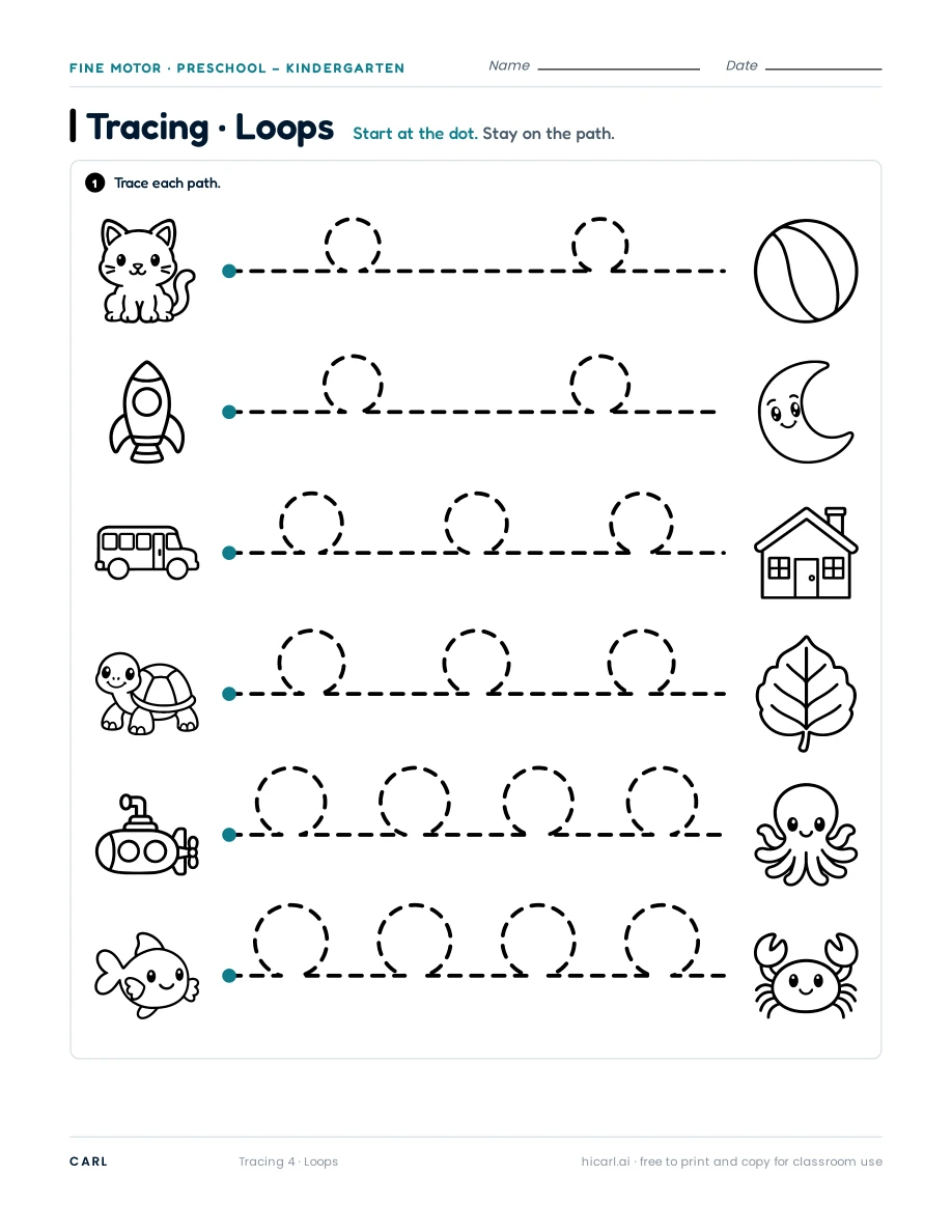 Looped paths tracing worksheet — page 1 of 1