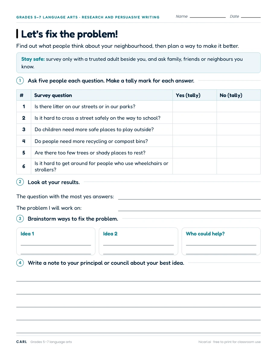 Let’s fix the problem! worksheet preview