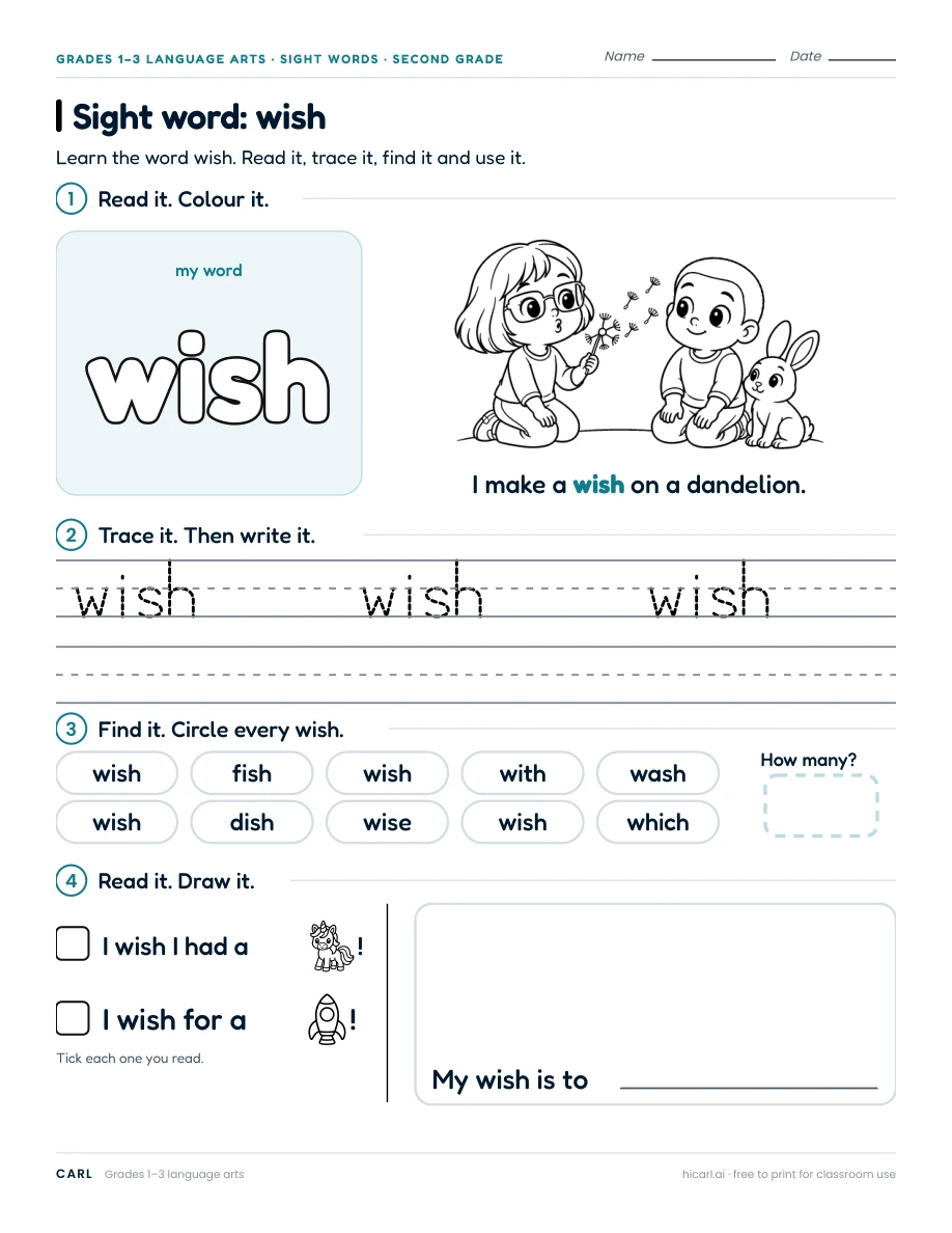 Sight word: wish preview