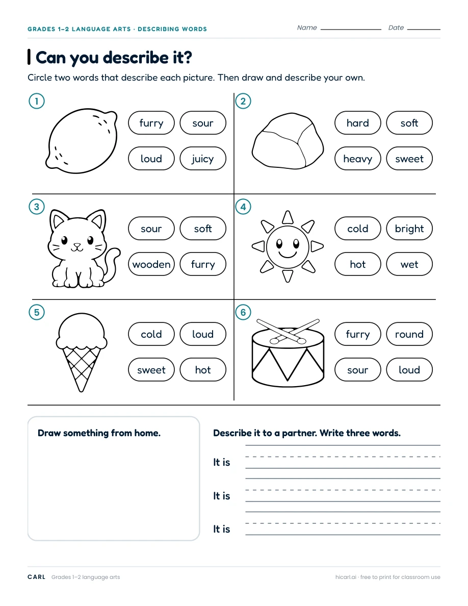 Can you describe it? worksheet preview