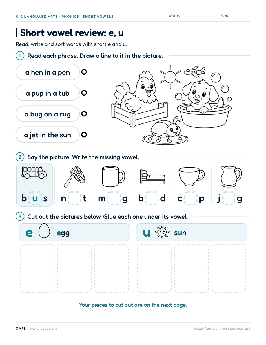 Short vowel review: e, u preview