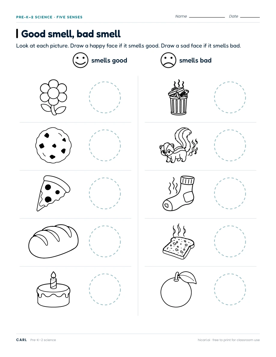 Good smell, bad smell worksheet preview