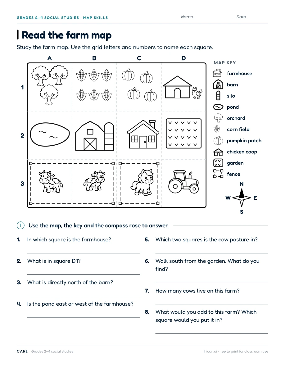 Read the farm map worksheet preview