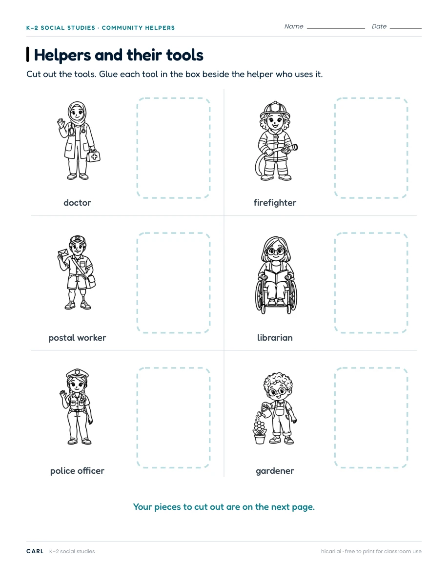 Helpers and their tools worksheet preview