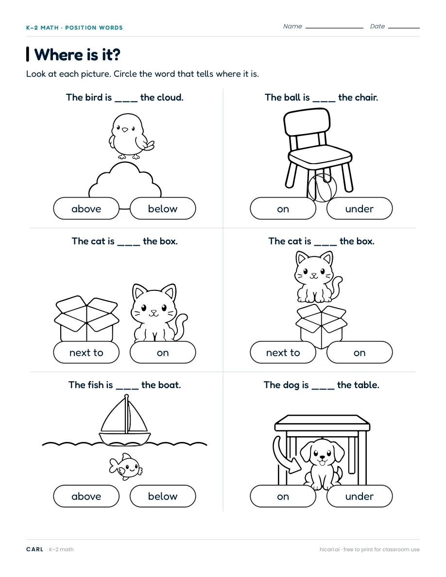 Position word worksheets preview