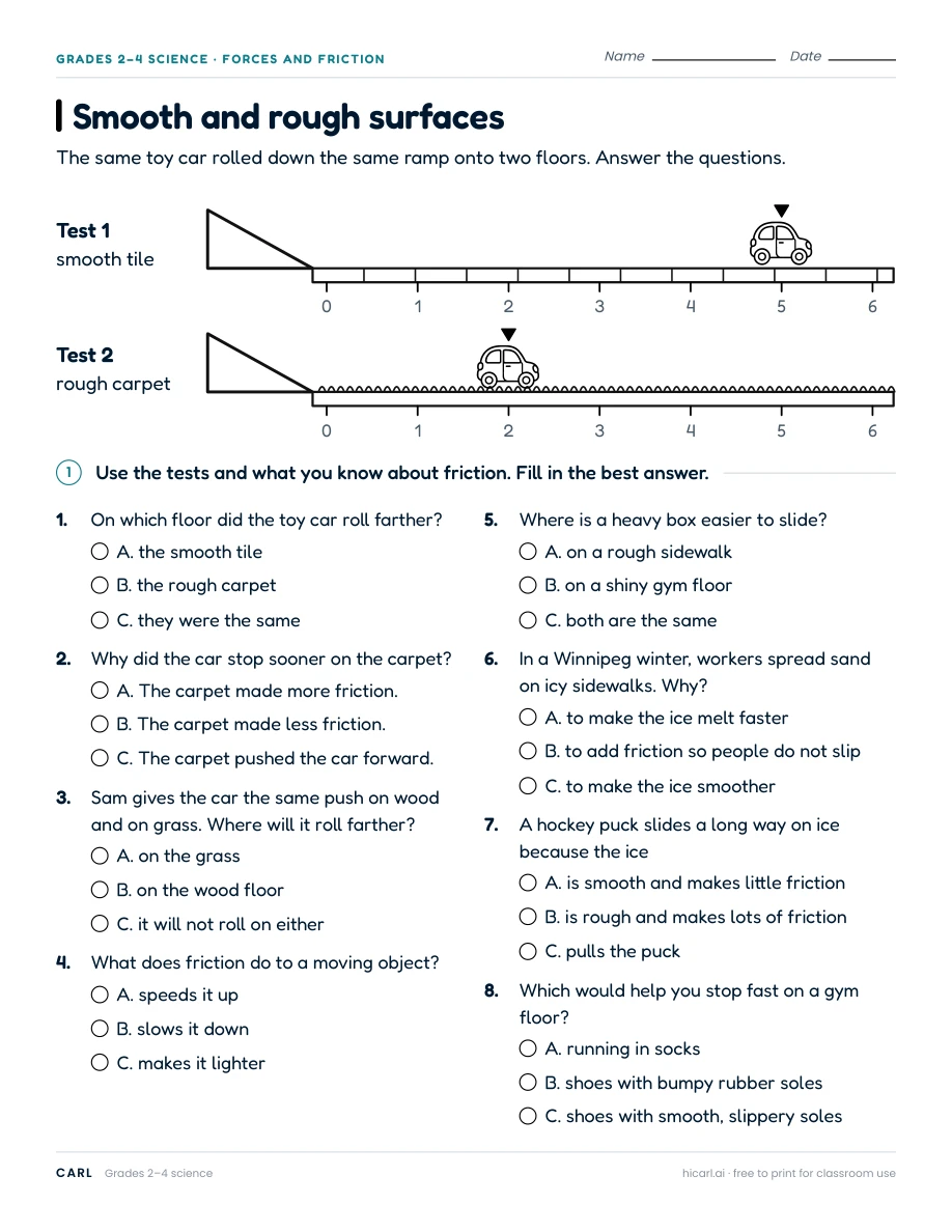 Smooth and rough surfaces worksheet preview