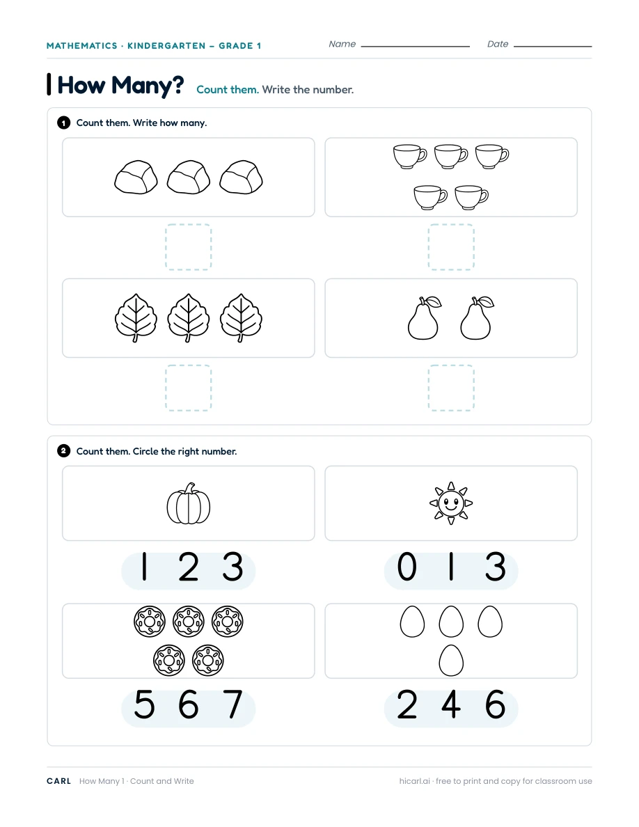 Count and write, sheet 1 — page 1 of 1