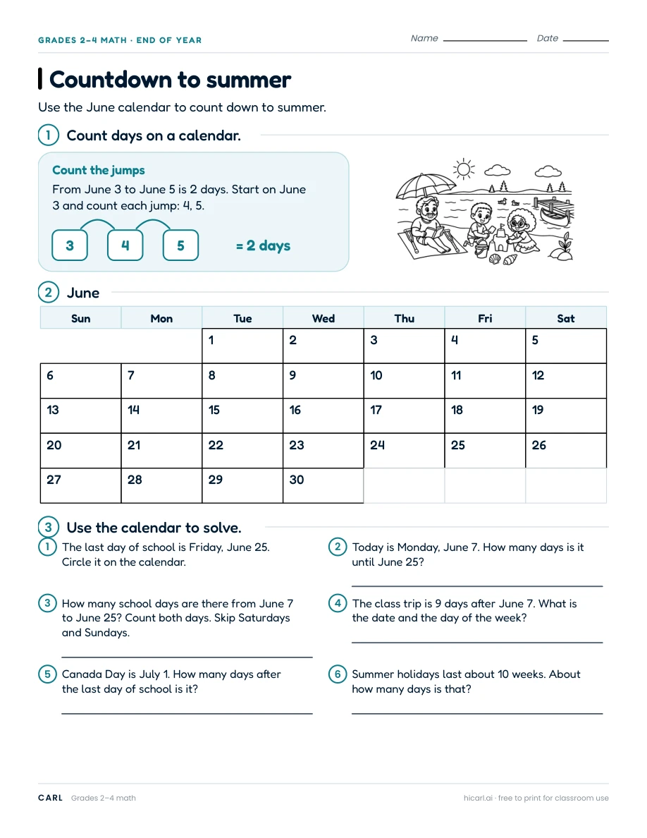 Countdown to summer worksheet preview