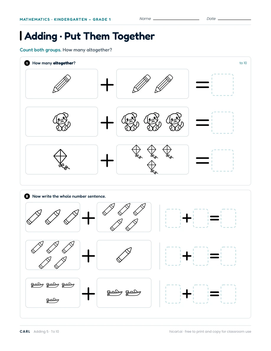 Addition to 10, sheet 5 — page 1 of 1