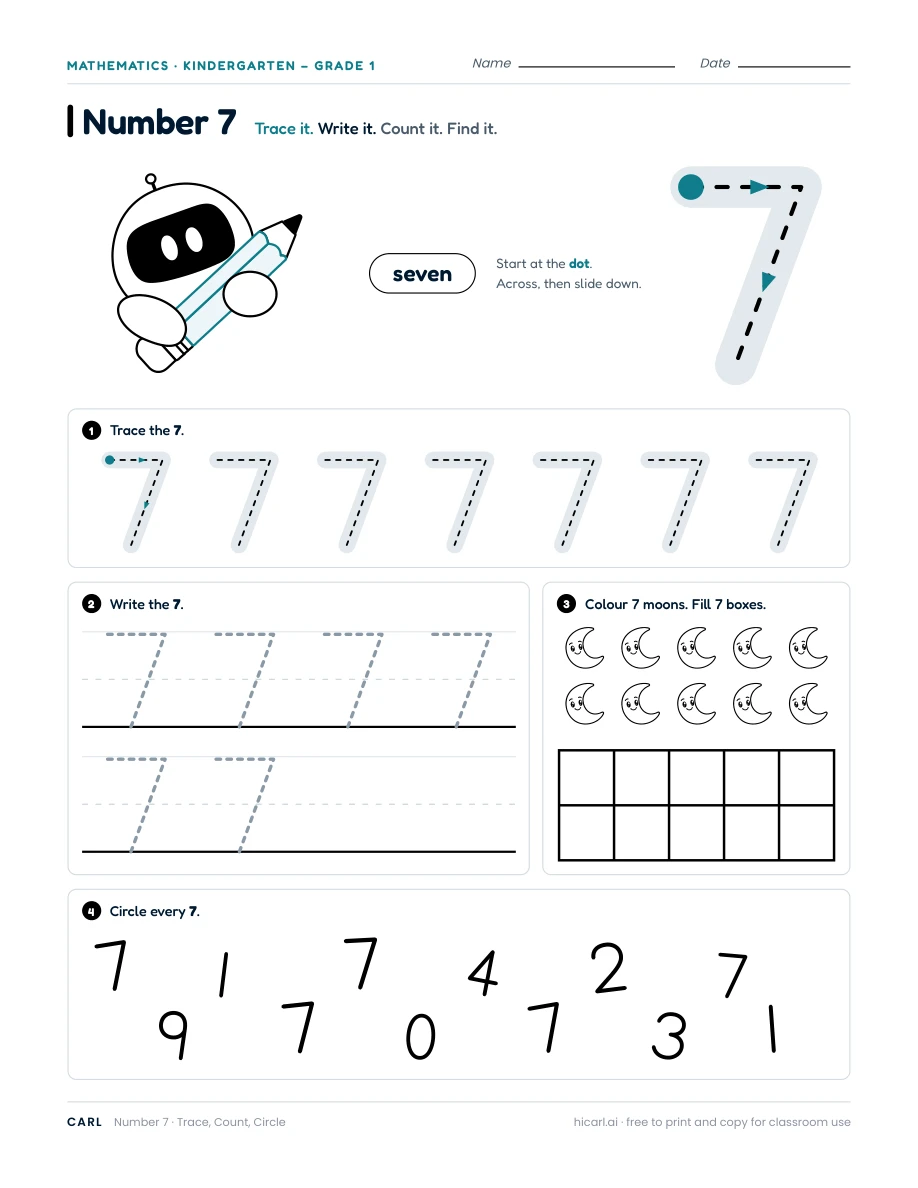 Number 7 worksheet — page 1 of 1