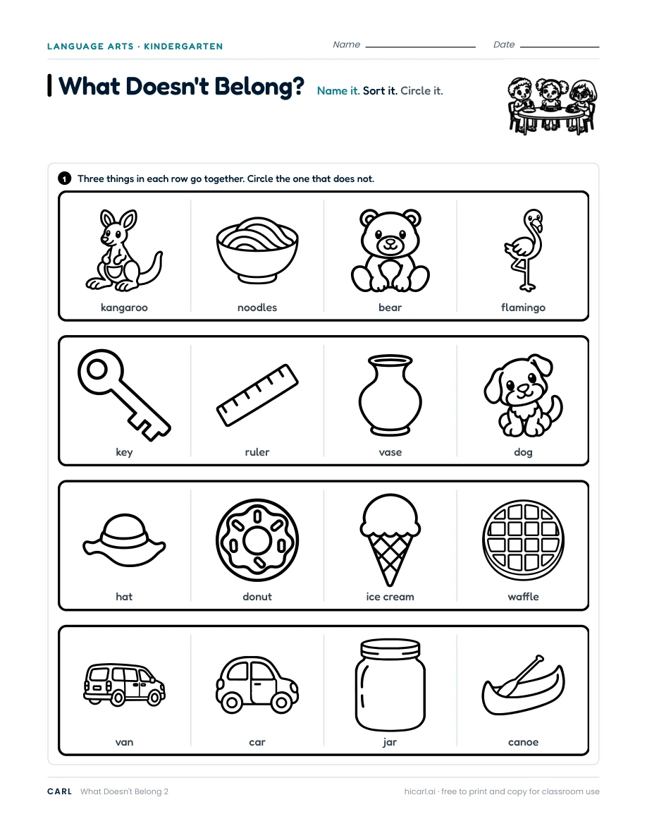 Picture sorting worksheets preview
