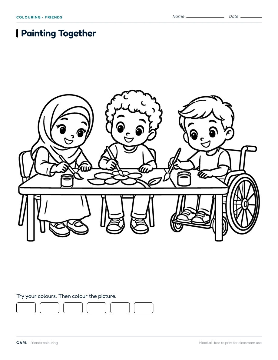 Inclusive kids at play colouring pages preview