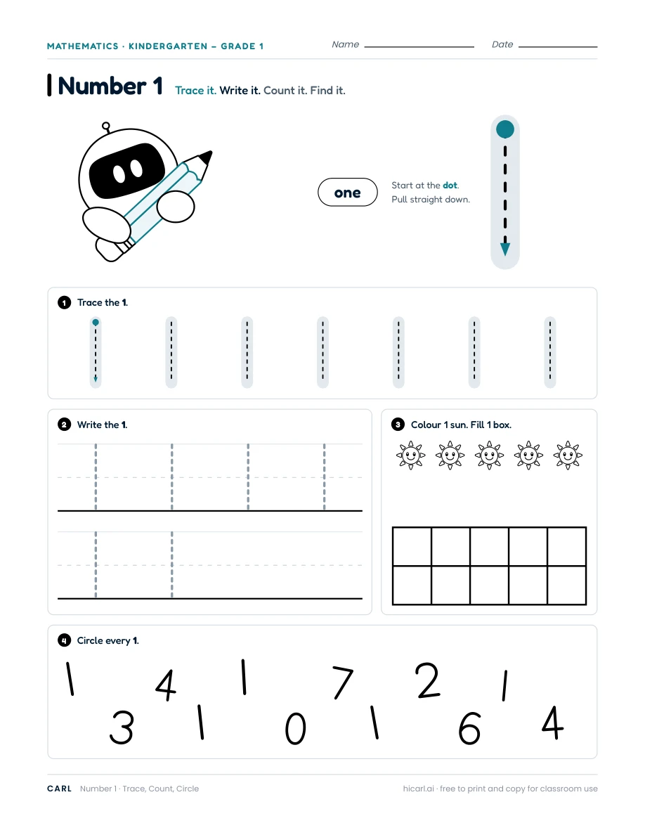 Number 1 worksheet — page 1 of 1