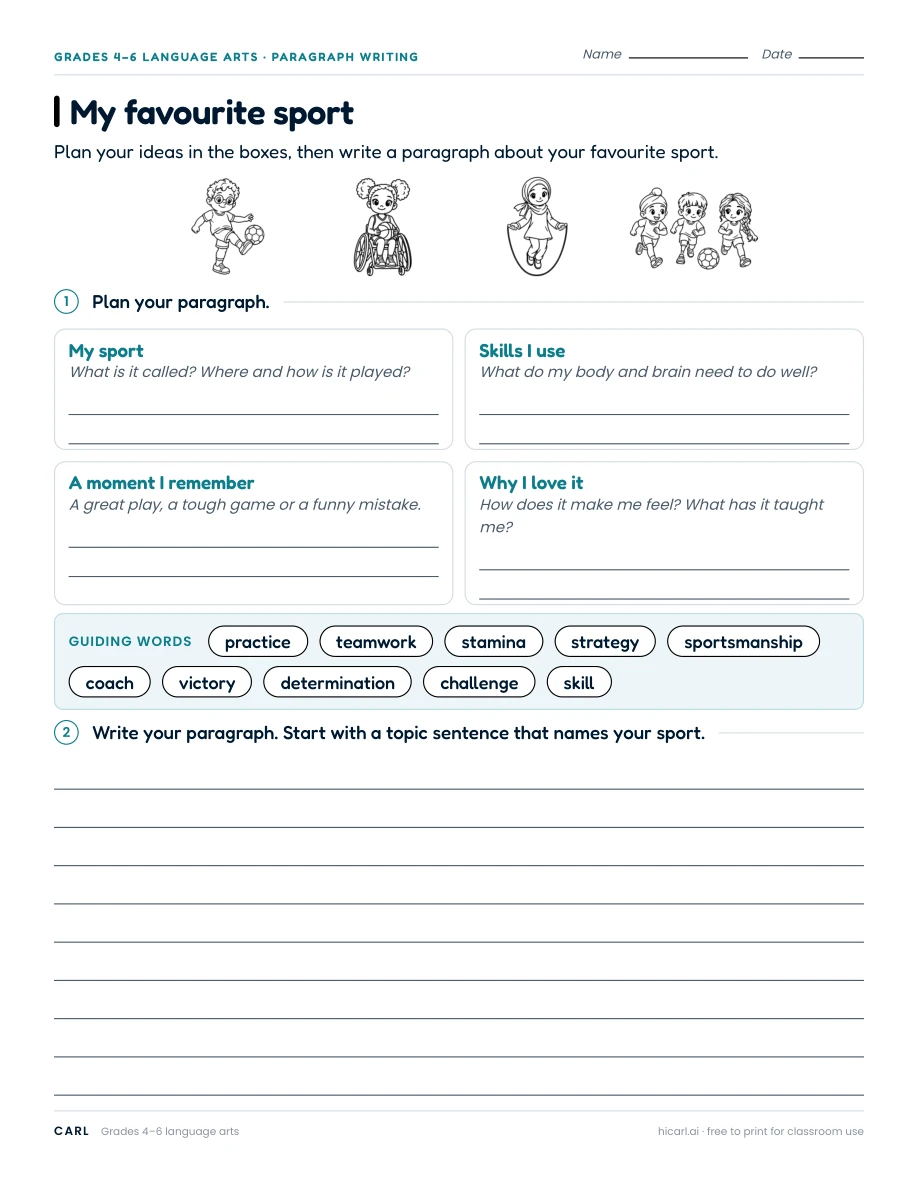 My favourite sport worksheet preview