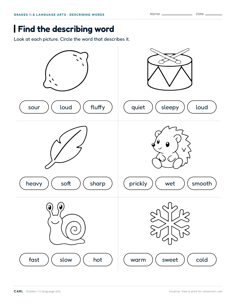 Find the describing word worksheet preview