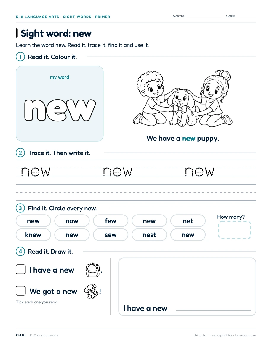 Sight word: new preview