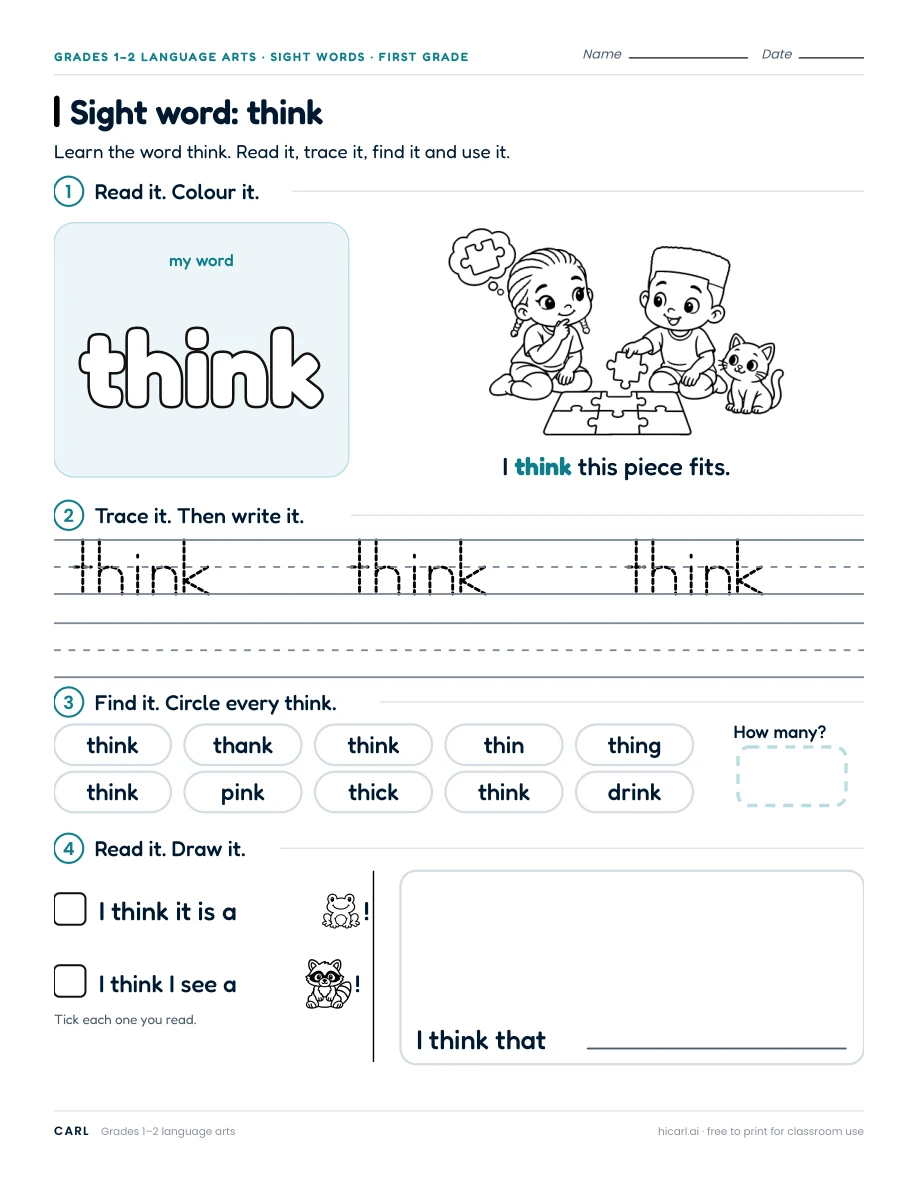 Sight word: think preview