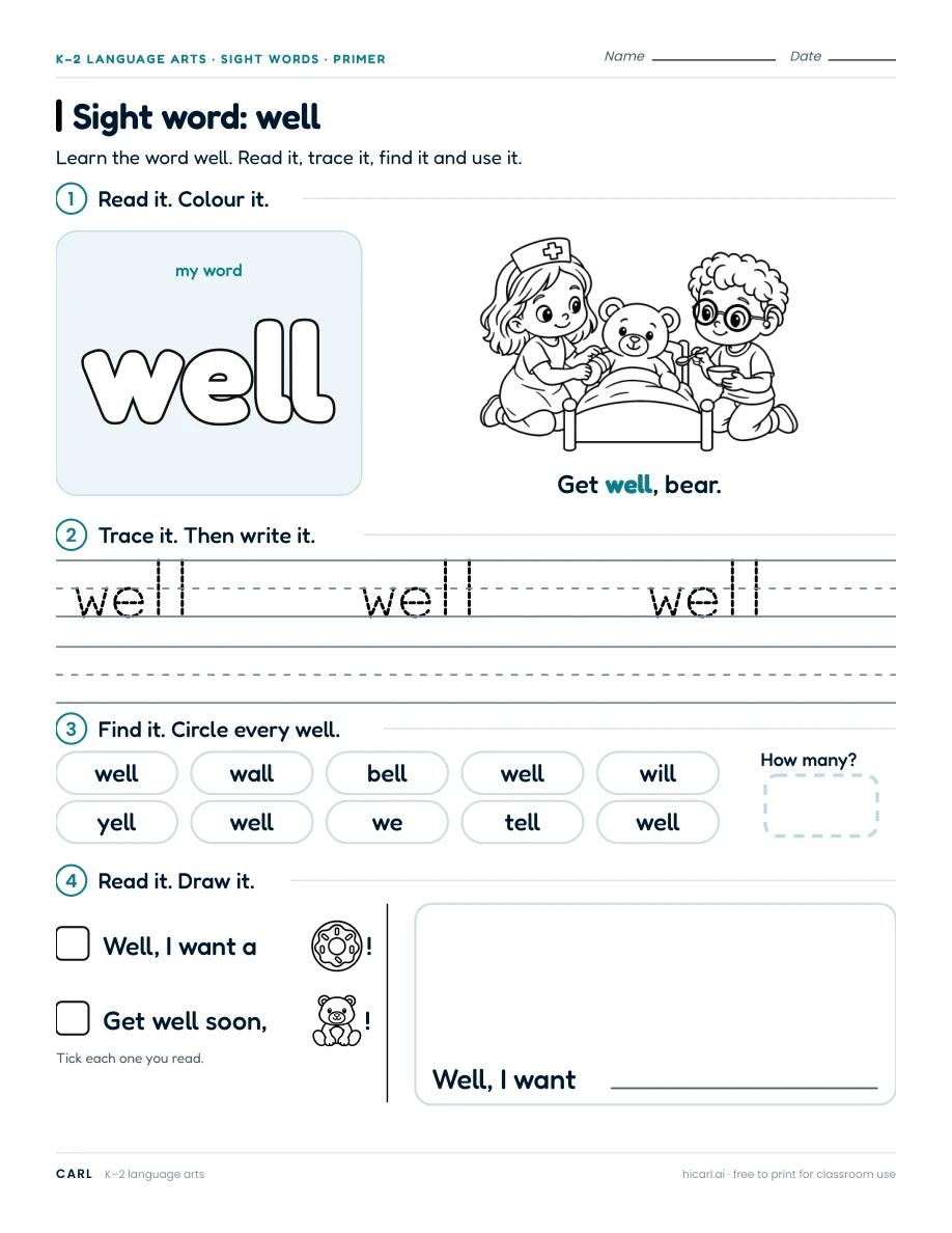 Sight word: well preview