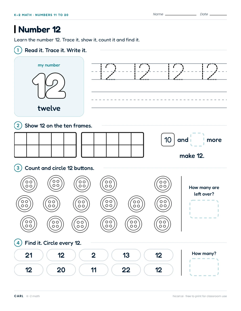 Number 12 worksheet preview