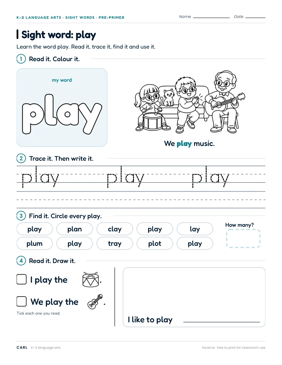 Sight word: play preview