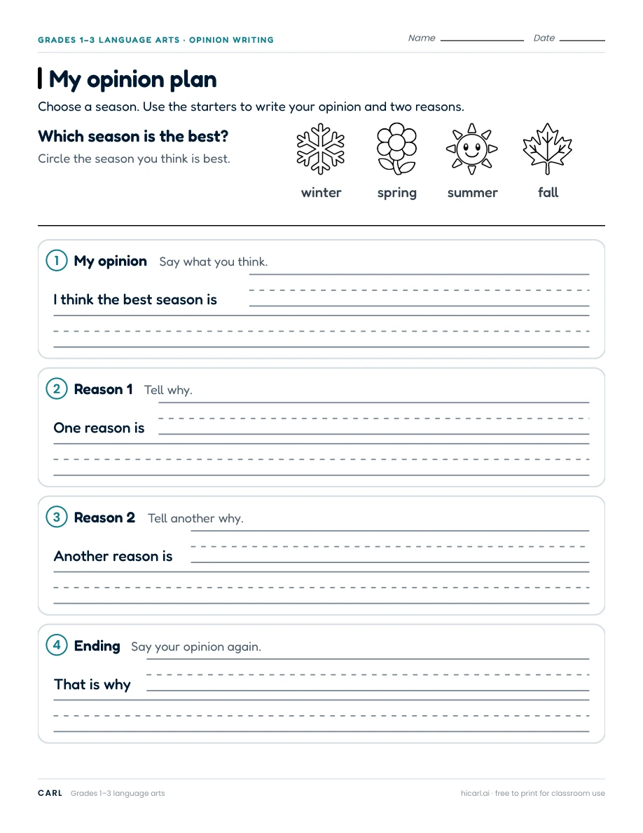 Opinion and persuasive writing worksheets preview