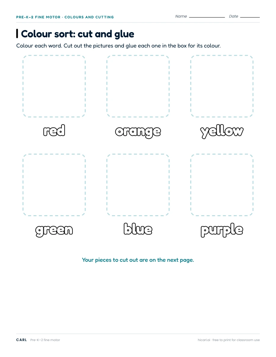 Visual sorting and shape colouring worksheets preview