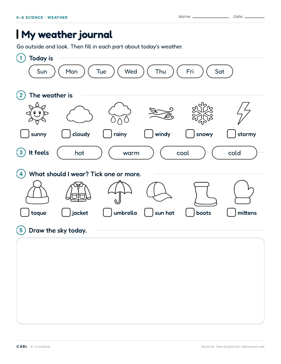 Weather observation and vocabulary worksheets preview