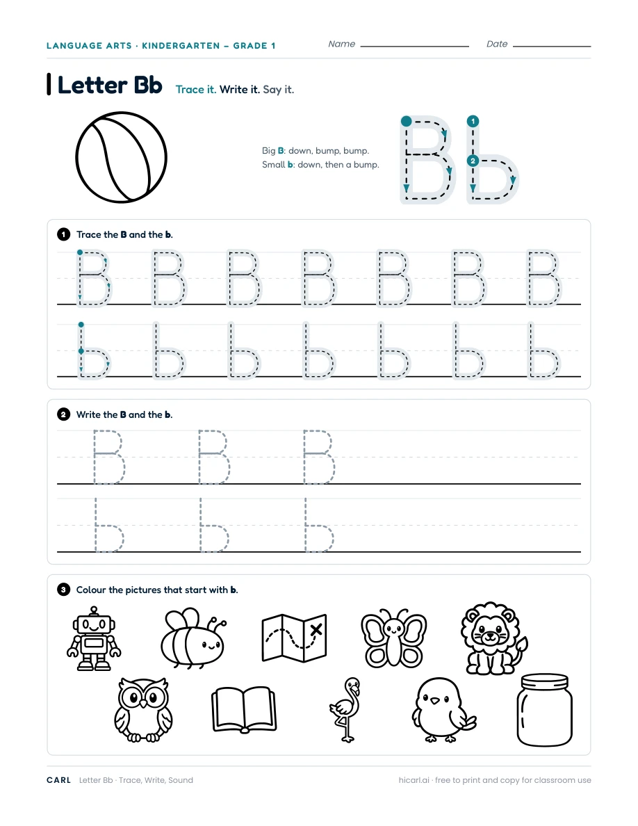 Letter B worksheet — page 1 of 1