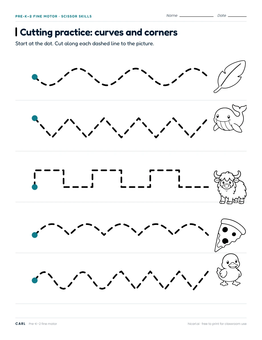 Cutting practice worksheets preview