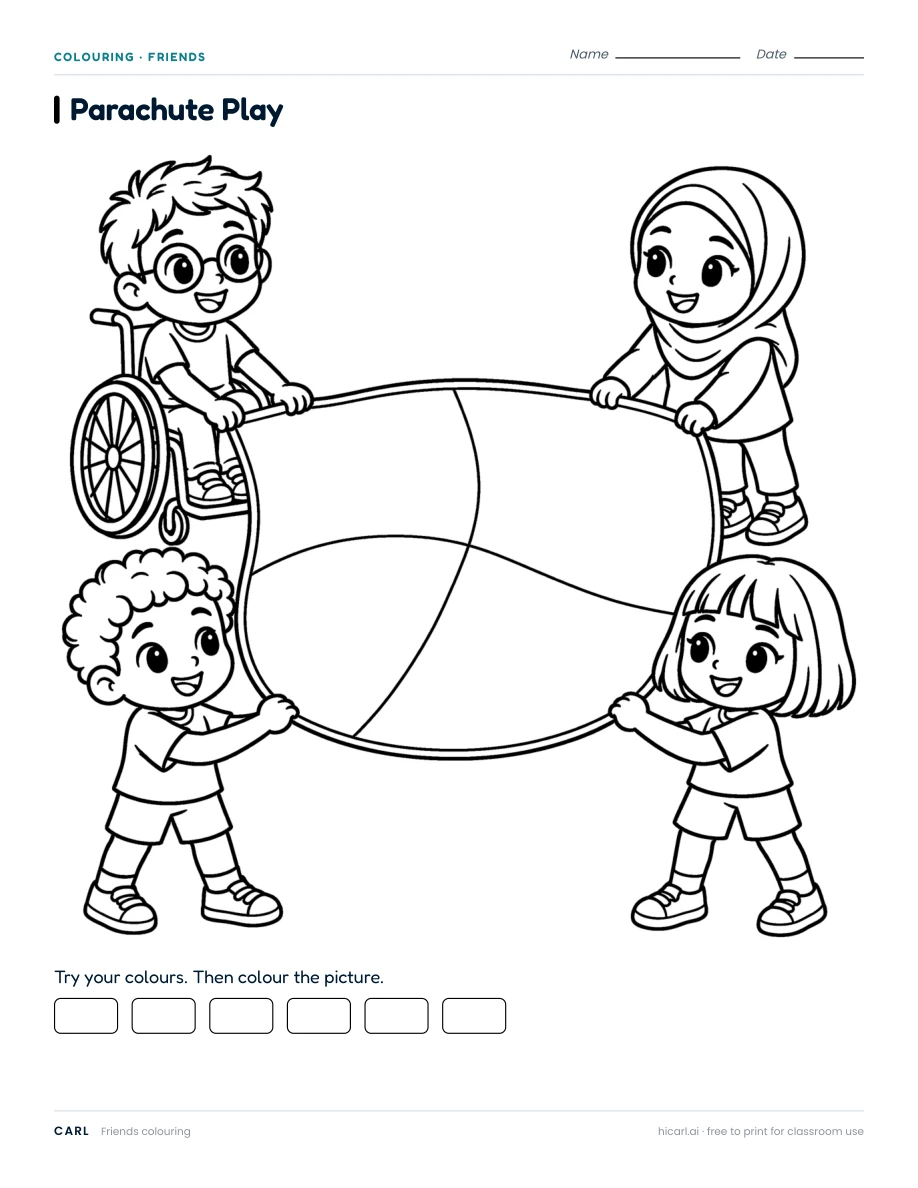 Parachute Play colouring page preview