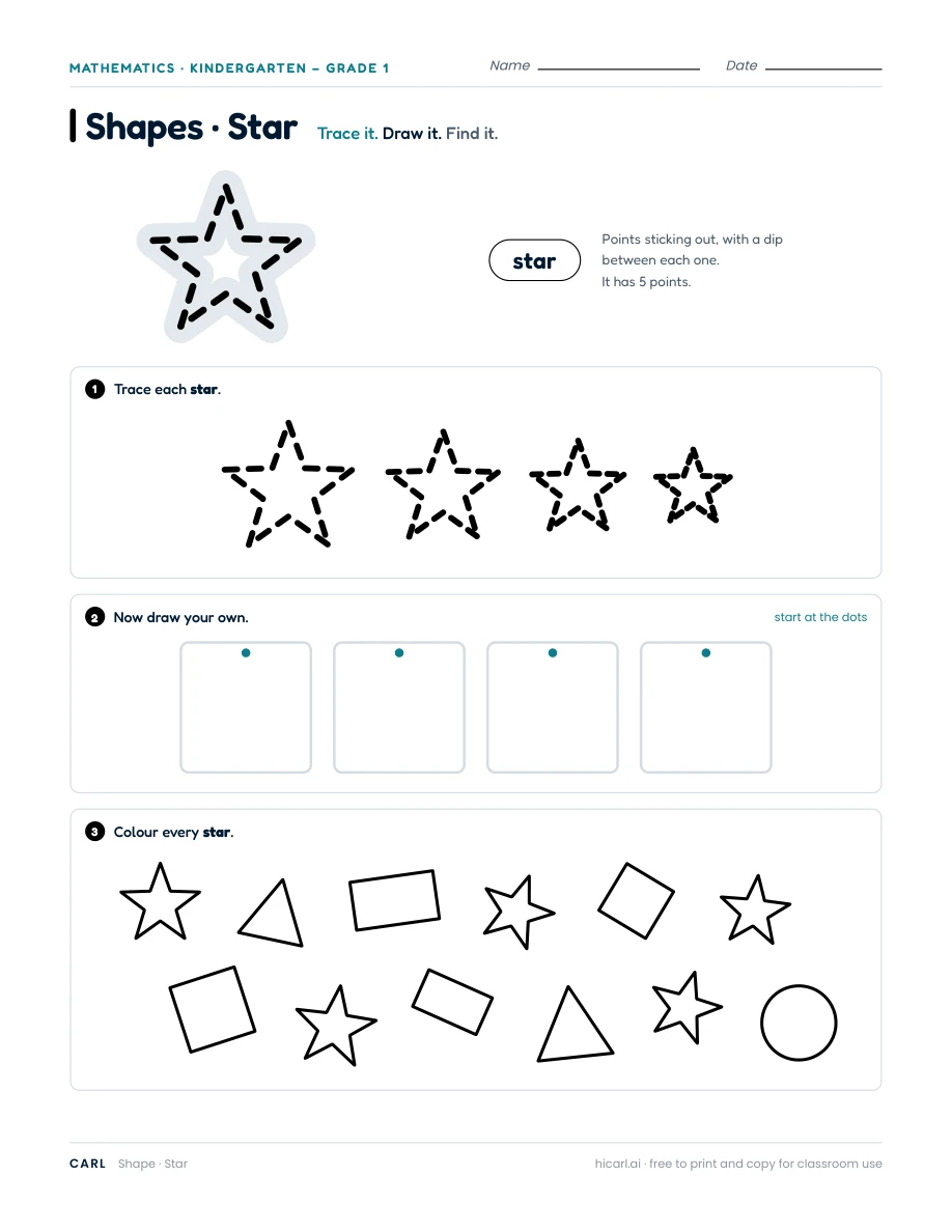 Star worksheet — page 1 of 1