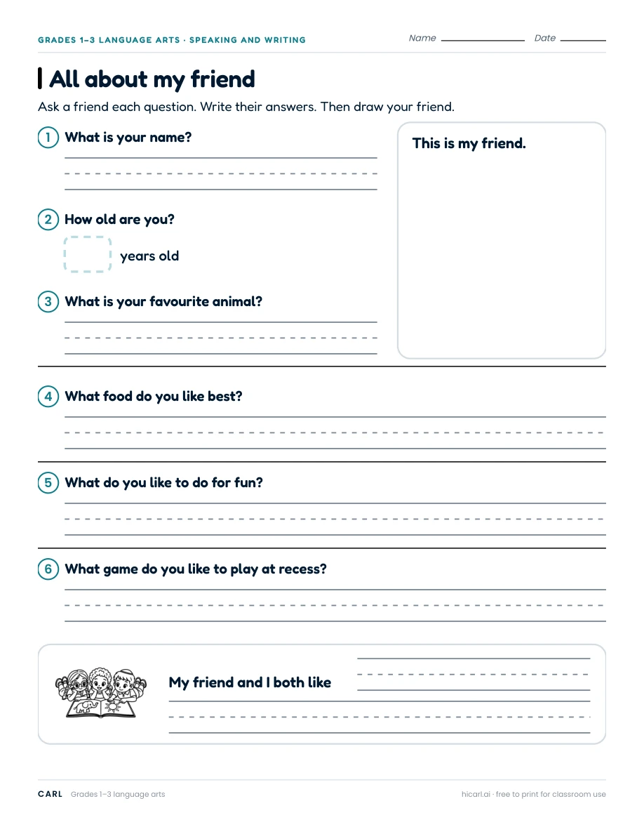 All about my friend worksheet preview