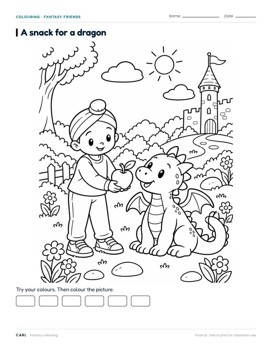 A Snack for a Dragon colouring page preview
