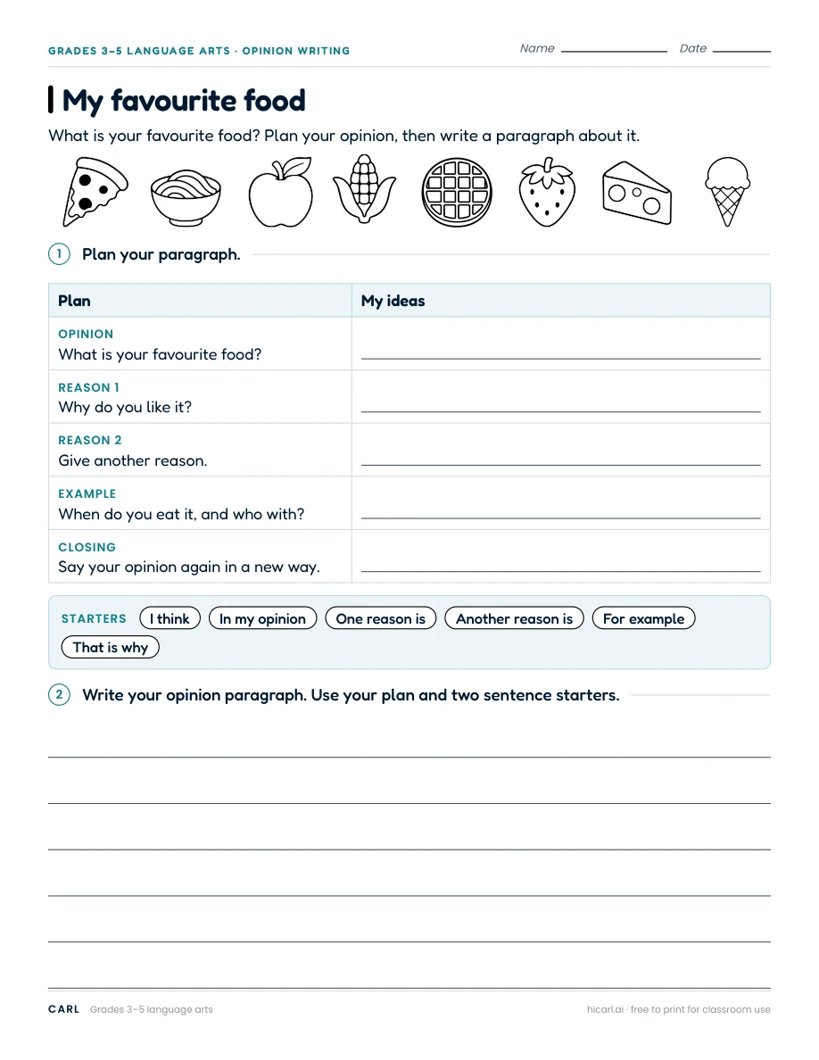 My favourite food worksheet preview