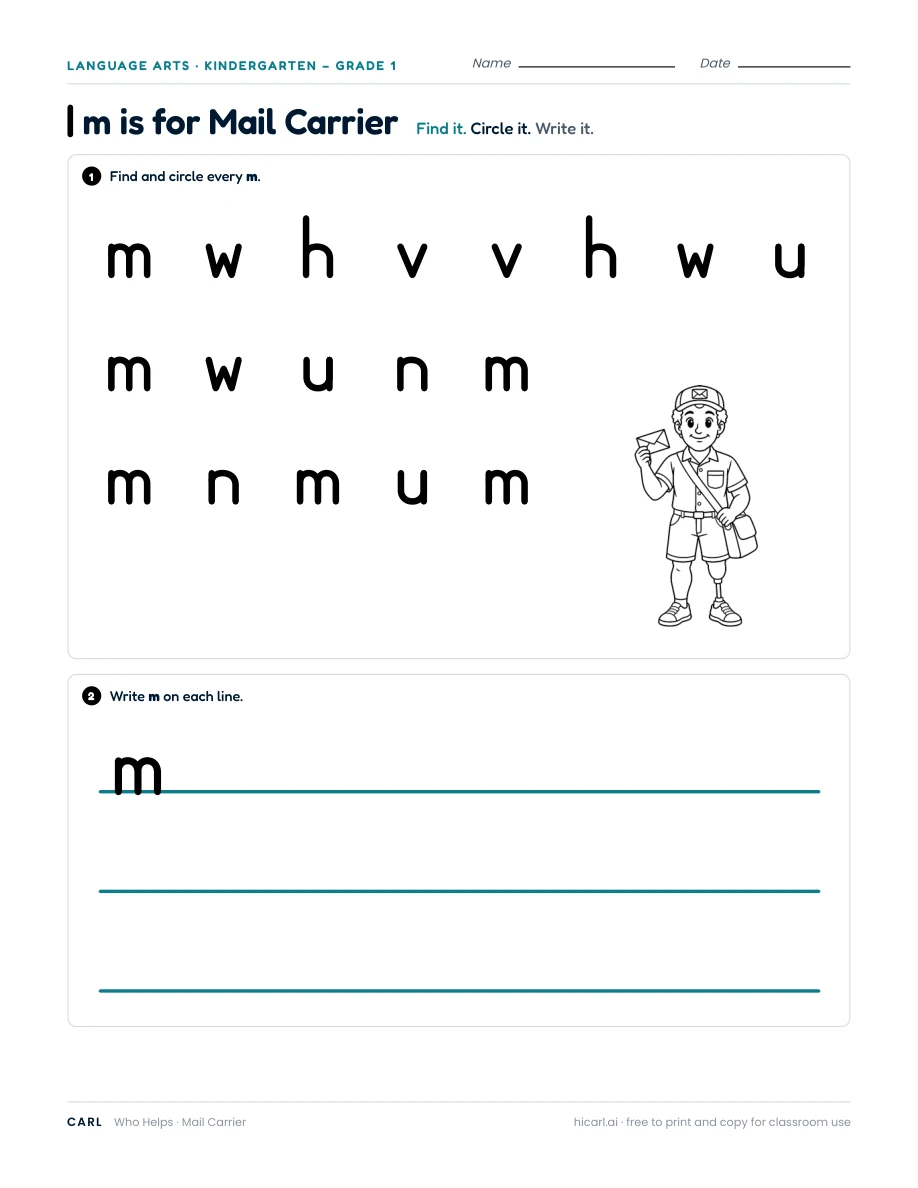 m is for Mail Carrier — page 1 of 1